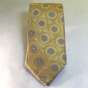 Boss - Hugo Boss gold with blue round floral pattern. Italian made 100% silk